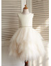 Champagne Satin Ruffle Tulle Tea Length Flower Girl Dress